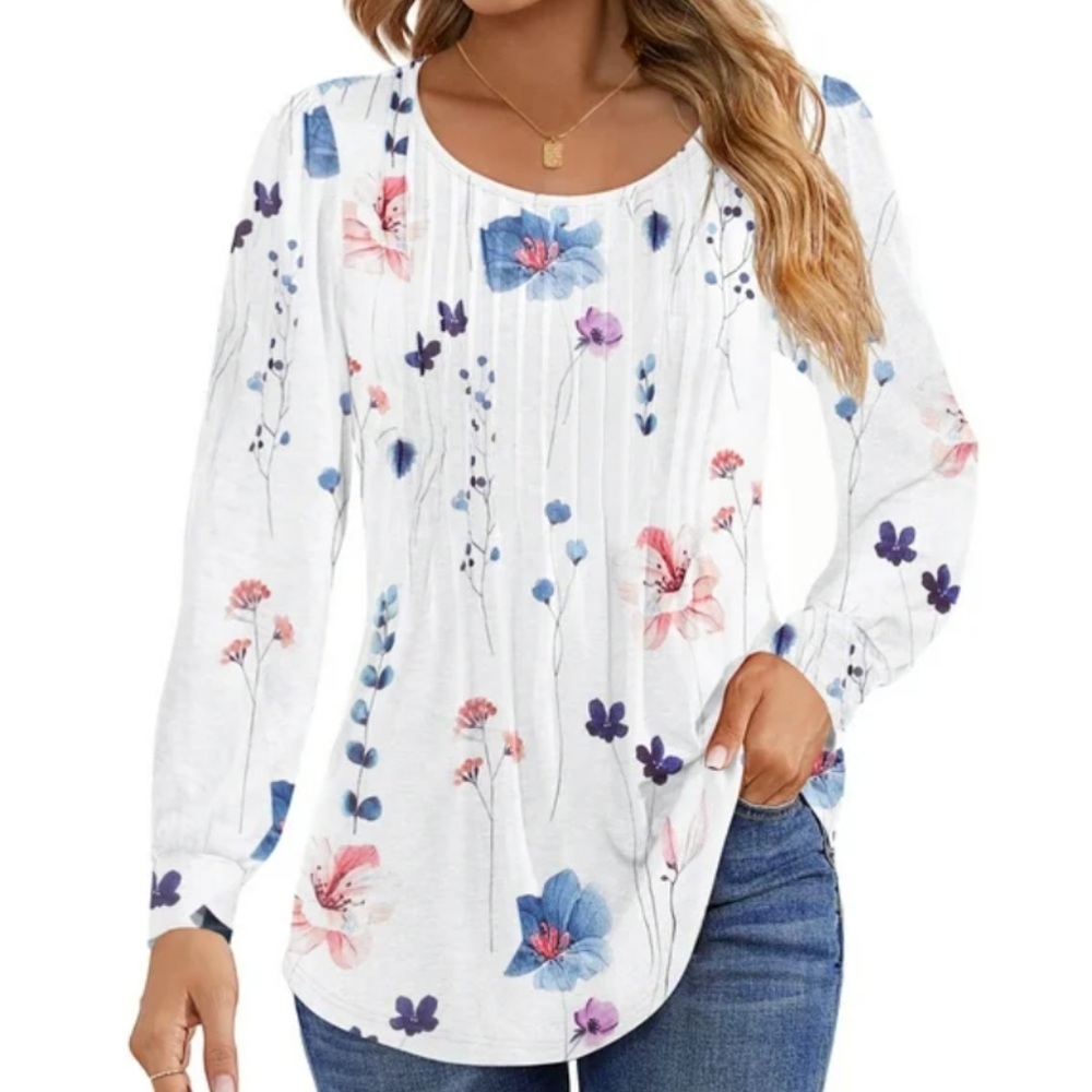 NWT Fantaslook Floral Blouse Womens XL White Cottagecore Peasant Coastal Retro